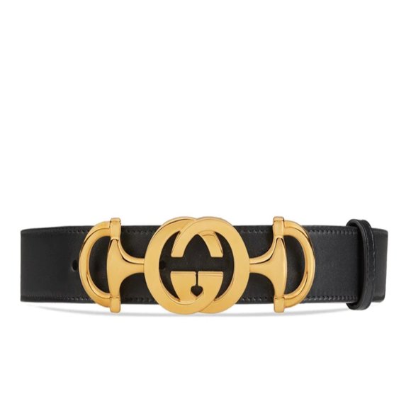 Gucci Leather Belt with Interlocking G Horse-bit Buckle in Taupe Black - Picture 1 of 5